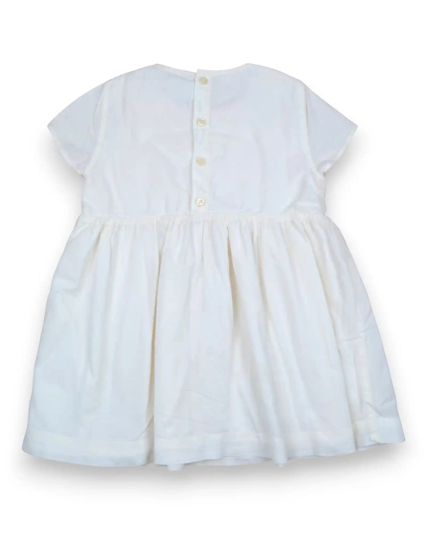Vestido branco de bebé Petit Bateau com mangas curtas, botões nas costas e forro em algodão suave
