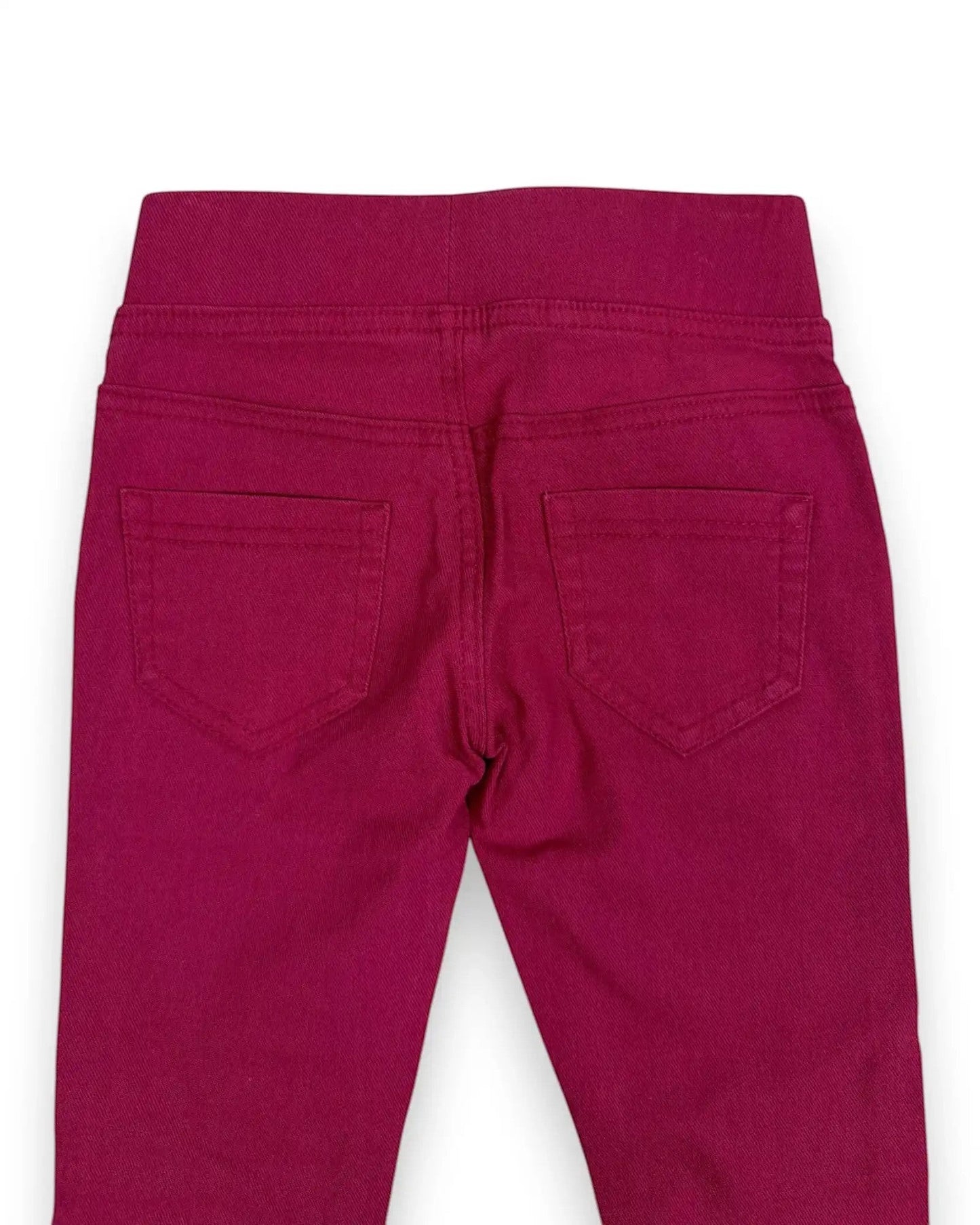 Petit Fox Portugal magenta stretch cotton blend jeggings with elastic waistband and decorative zip pockets.