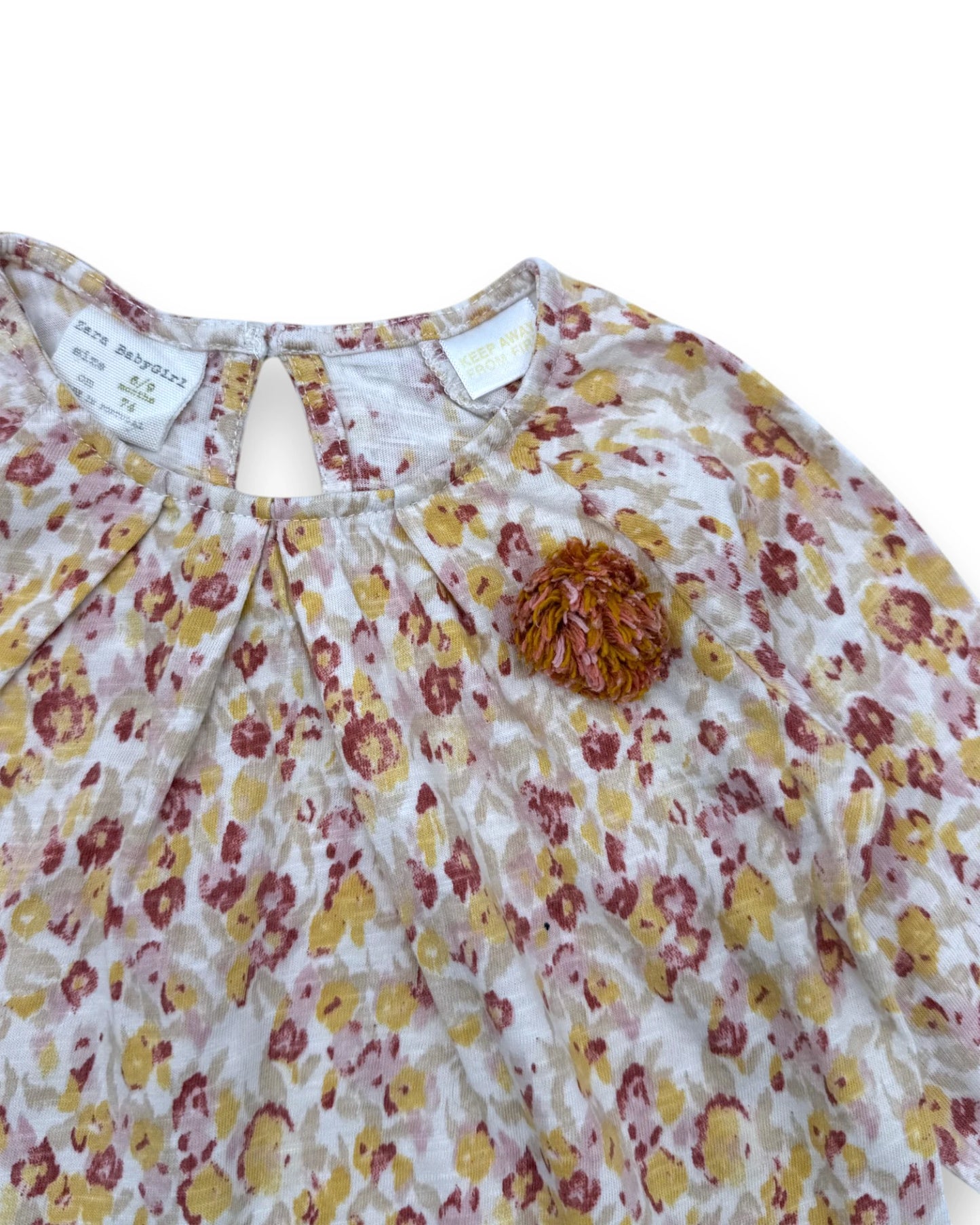 T-shirt Floral Pompom 6-9 Meses