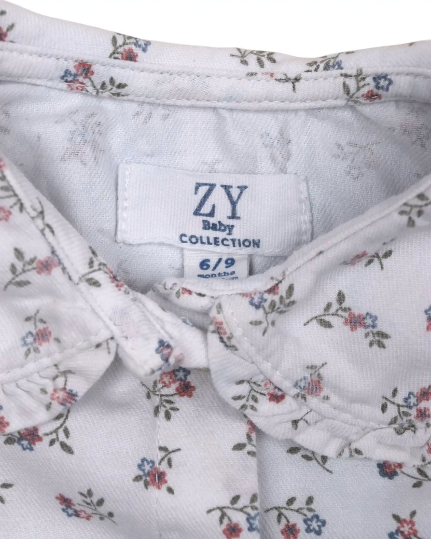 White Zippy Zippered Collar Blouse - 6-9 Months