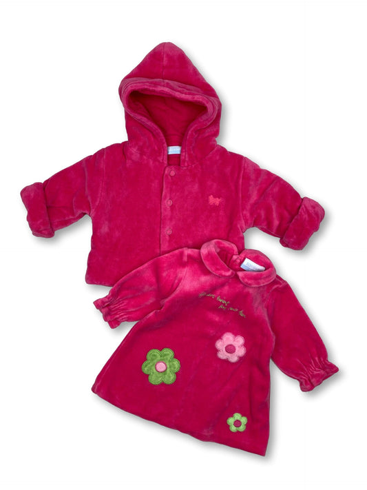 Pink Velvet Coat &amp; Dress Set 0 Months