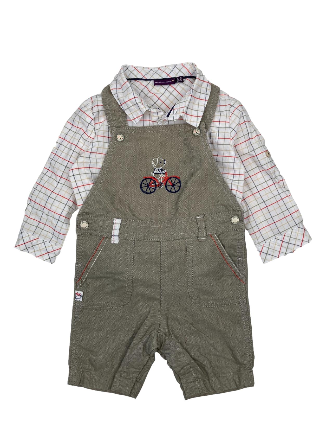 Conjunto Jardineiras e Camisa 12 Meses