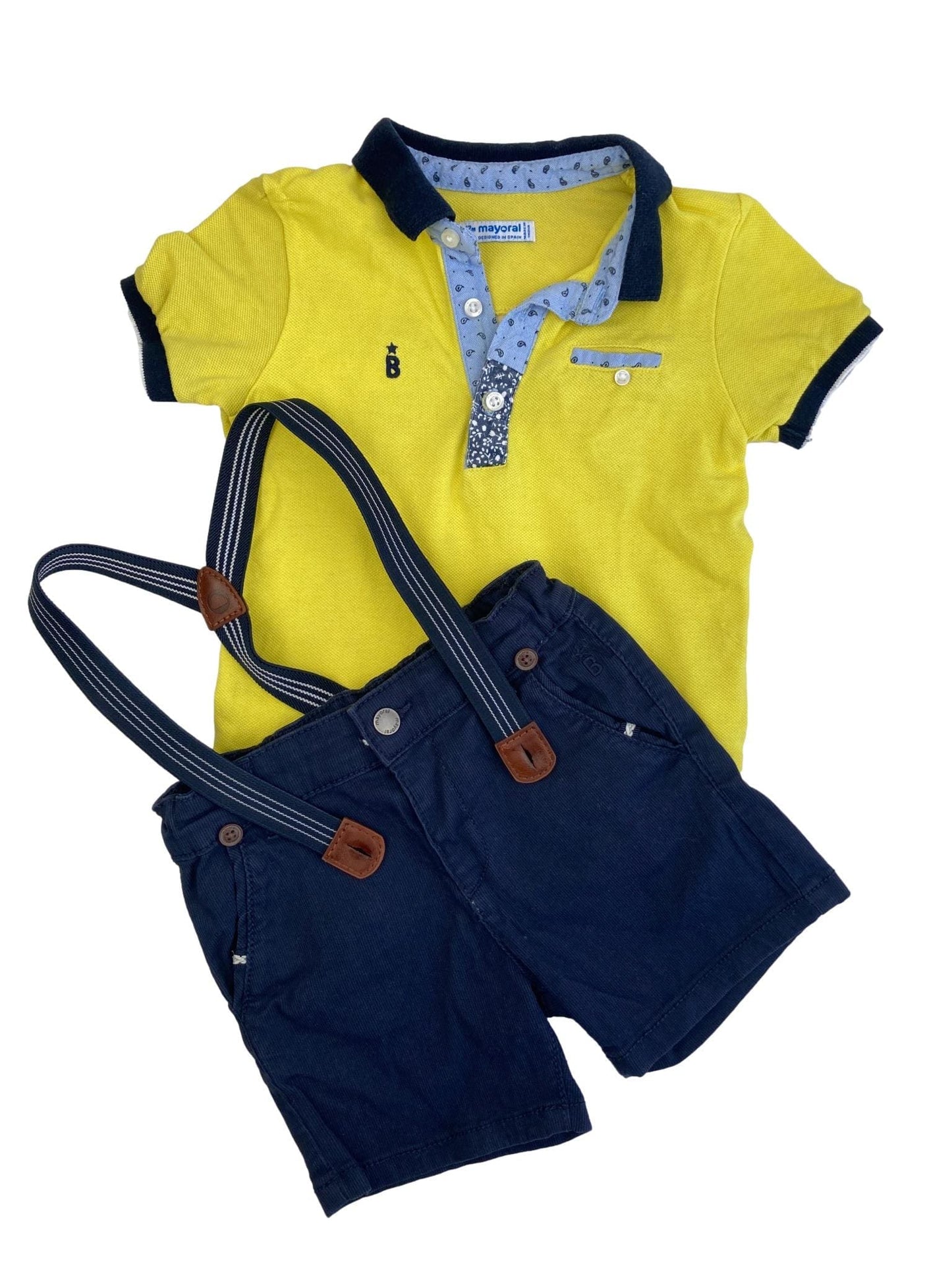 Polo Shirt and Suspender Shorts Set 12 Months