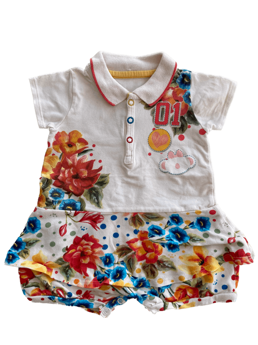 Body Floral com Gola 3-6 Meses