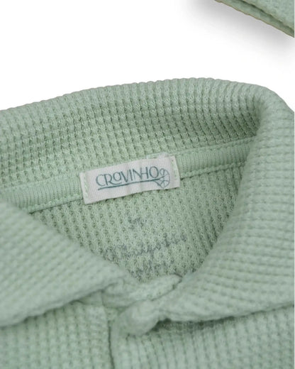 Conjunto Petit Fox Portugal de body e gorro para bebé em tecido waffle verde menta com gola de camisa