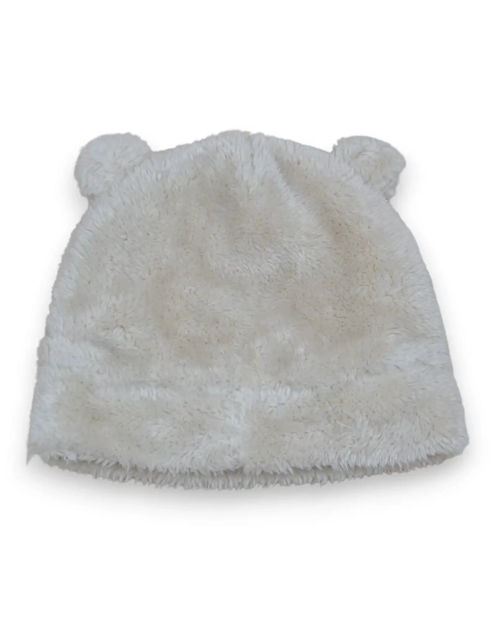 Gorro de bebé Petit Fox Portugal bege de peluche macio com orelhas pequenas para inverno