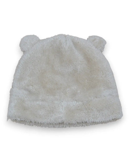 Gorro de bebé Petit Fox Portugal bege de peluche macio com orelhas pequenas para inverno