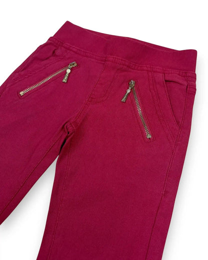 Petit Fox Portugal magenta stretch cotton blend jeggings for girls with decorative zip pockets and charm details.