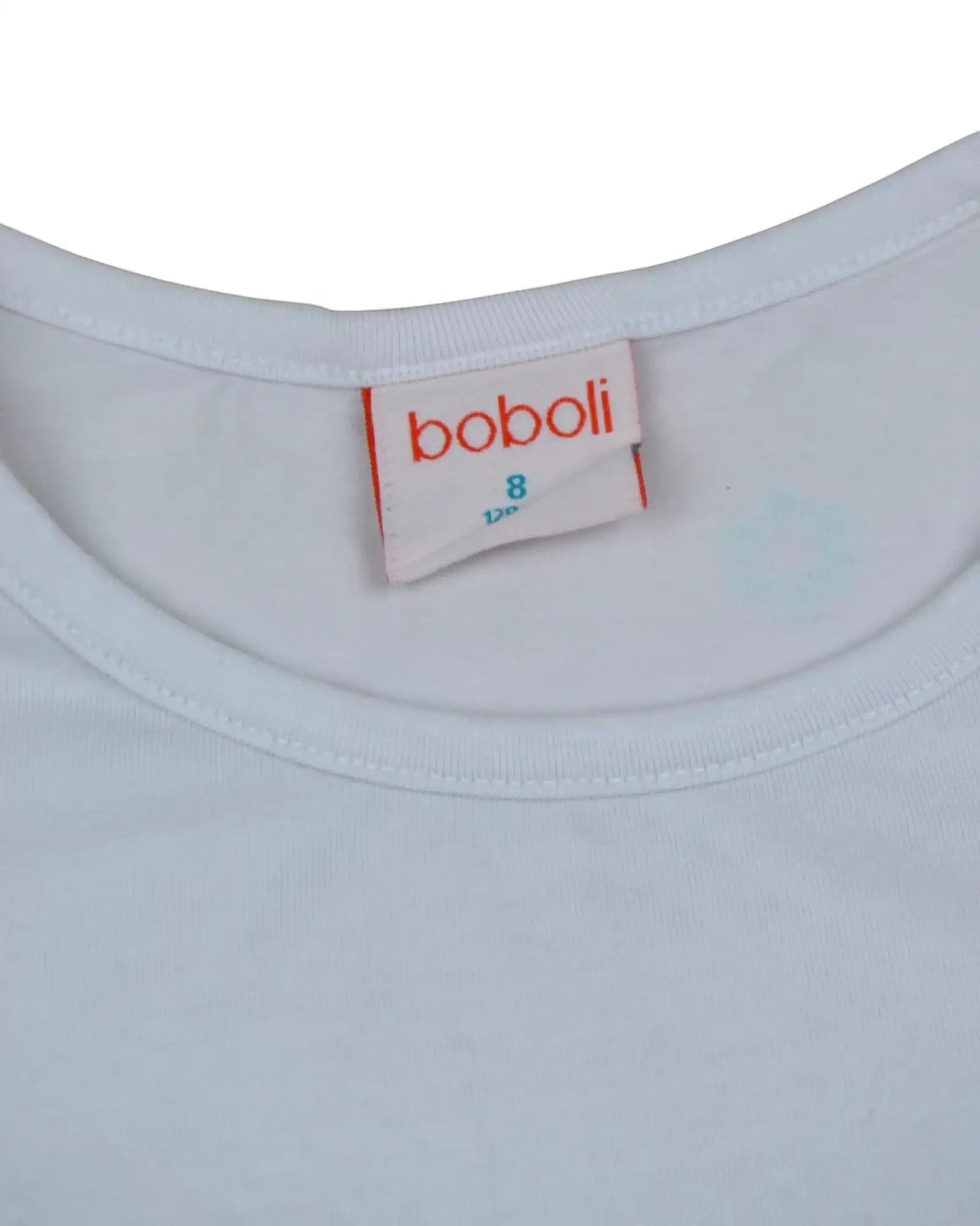 T-shirt branca Boboli de manga curta para menina de 8 anos, com laços nas mangas e estampa de flores com glitter.