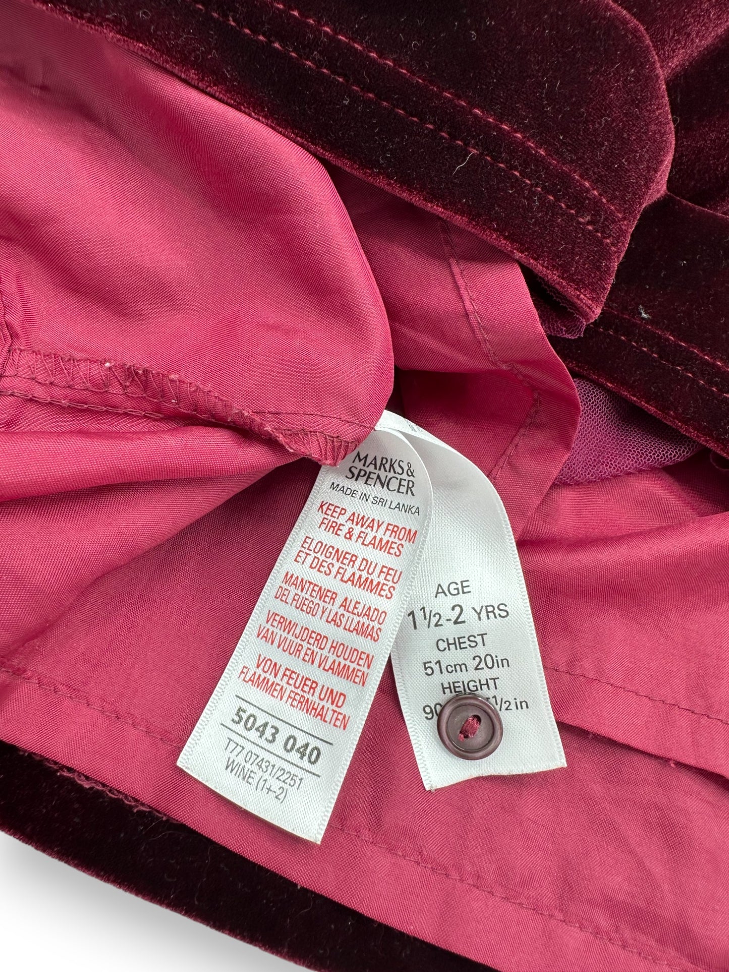 Vestido Veludo Vermelho 1,5-2 Anos