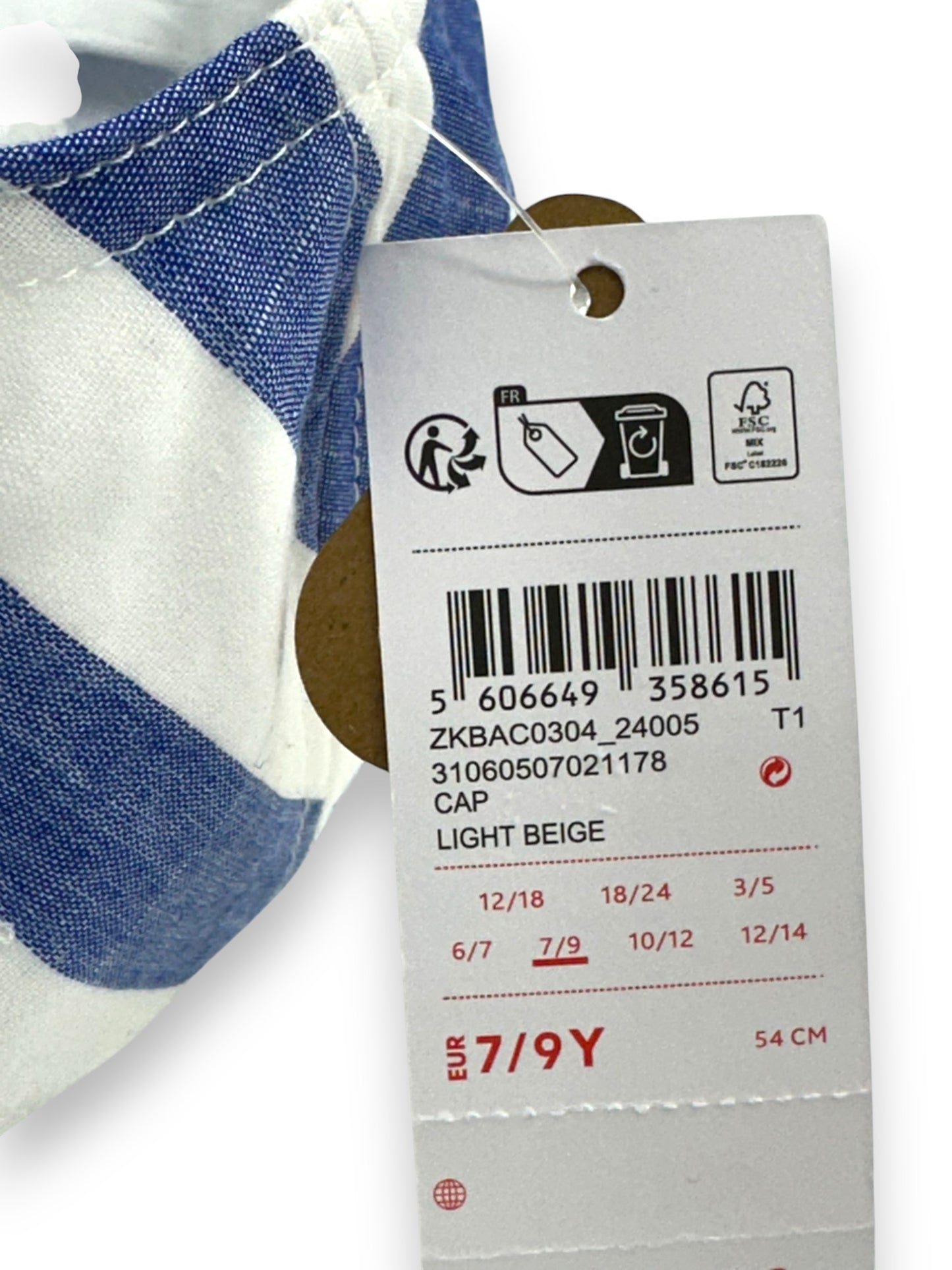 Blue Striped Cap, Sizes 7-9