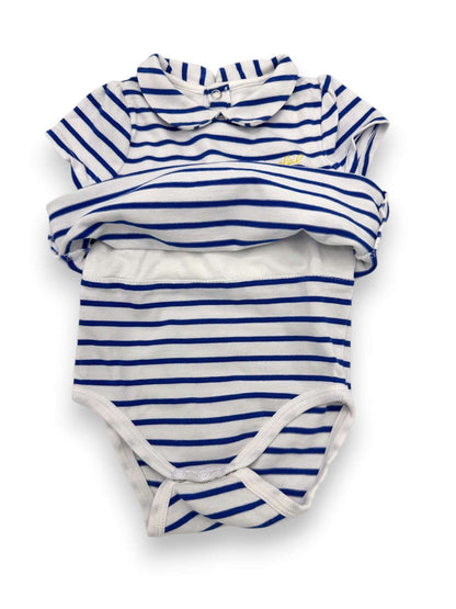 Body Mangas Curtas Riscas Azul 1-3 Meses