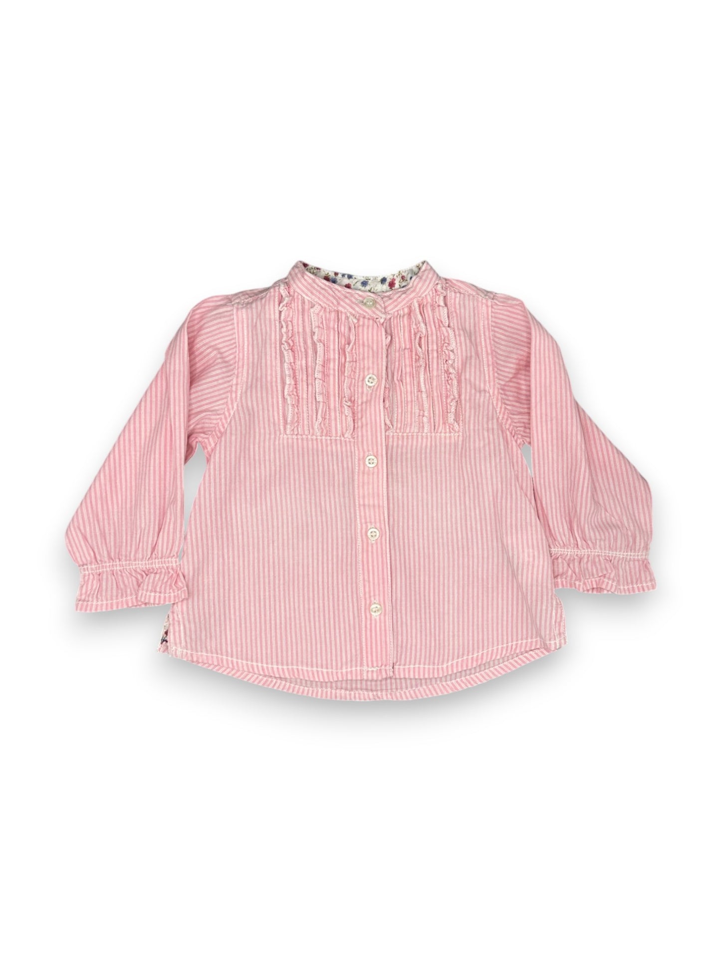 Blusa Folhos Rosa 6-9 Meses