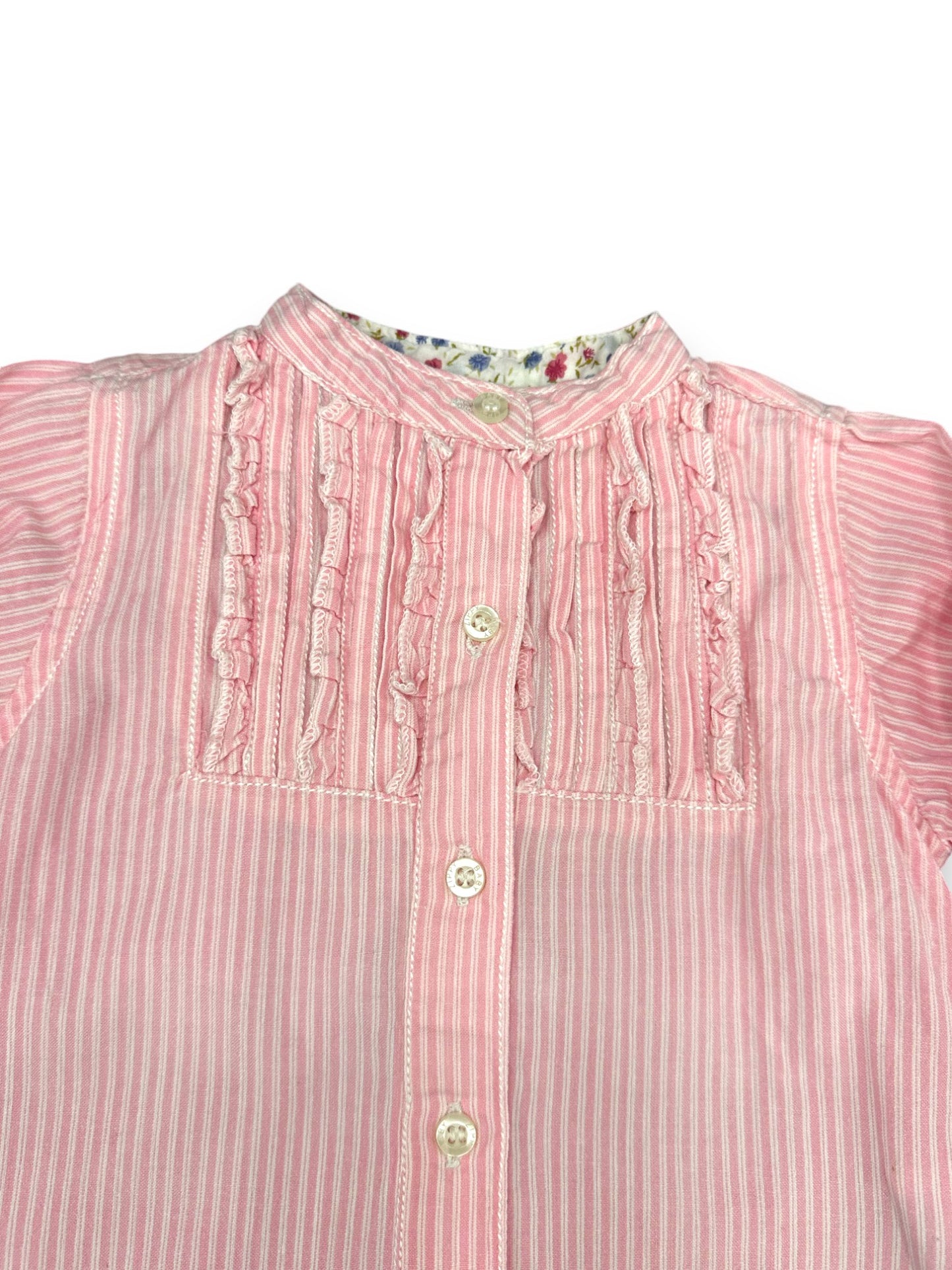 Blusa Folhos Rosa 6-9 Meses