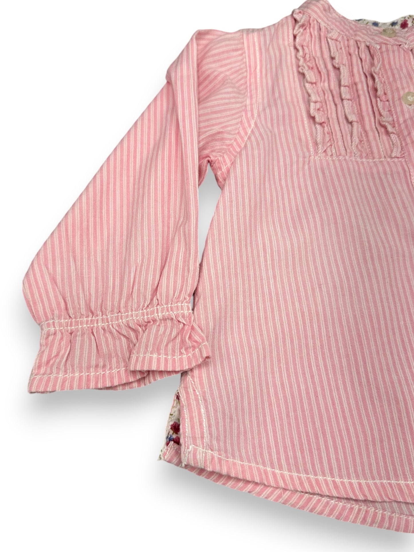 Blusa Folhos Rosa 6-9 Meses