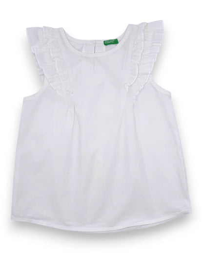 Blusa Branca Folhos BENETTON - 6-7 Anos