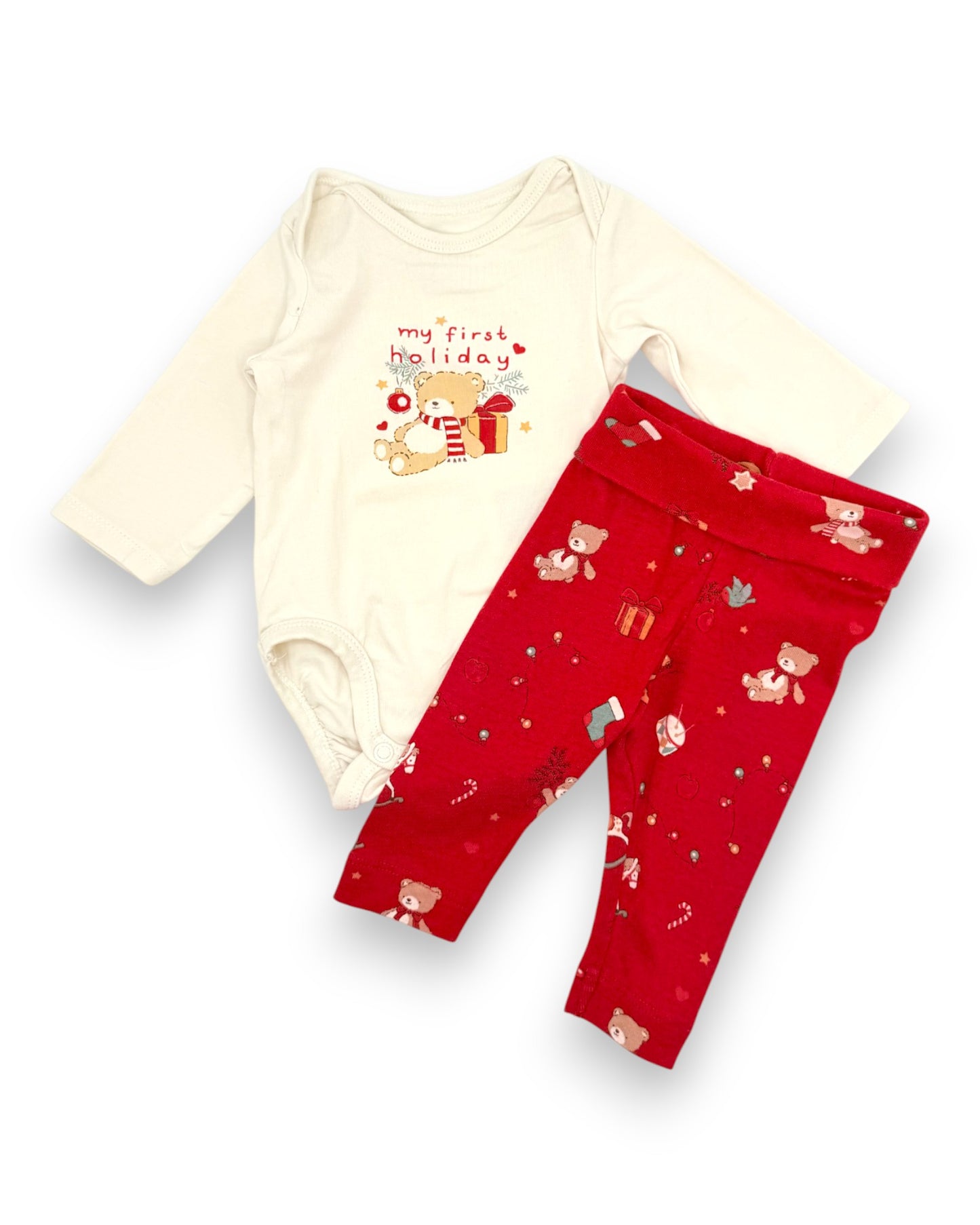 Conjunto Body Calças Natal 1-2 Meses