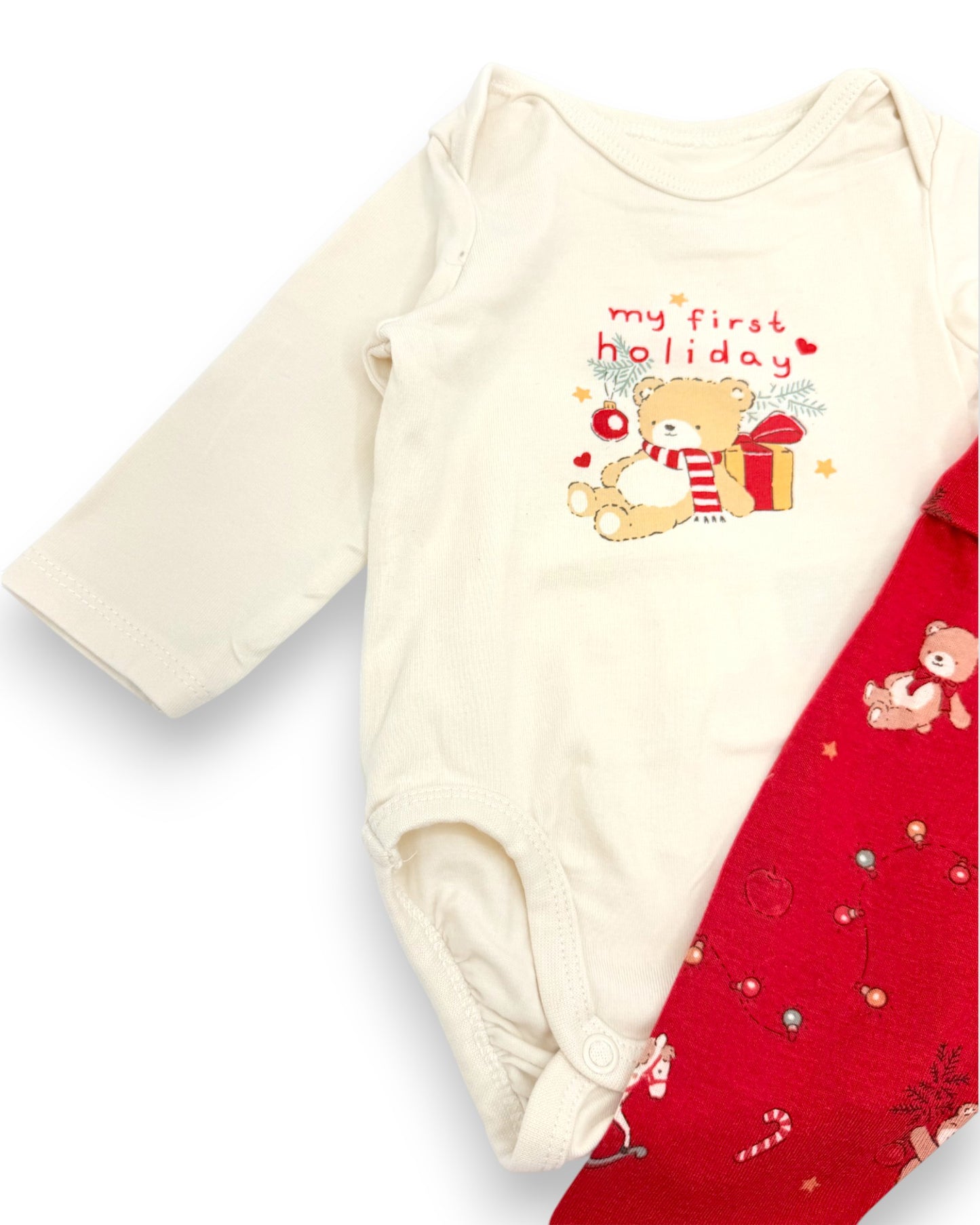 Conjunto Body Calças Natal 1-2 Meses