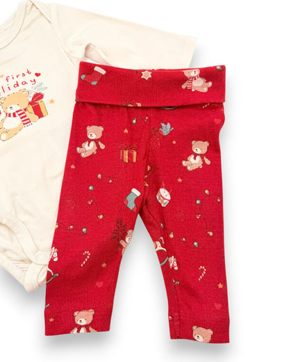 Conjunto Body Calças Natal 1-2 Meses