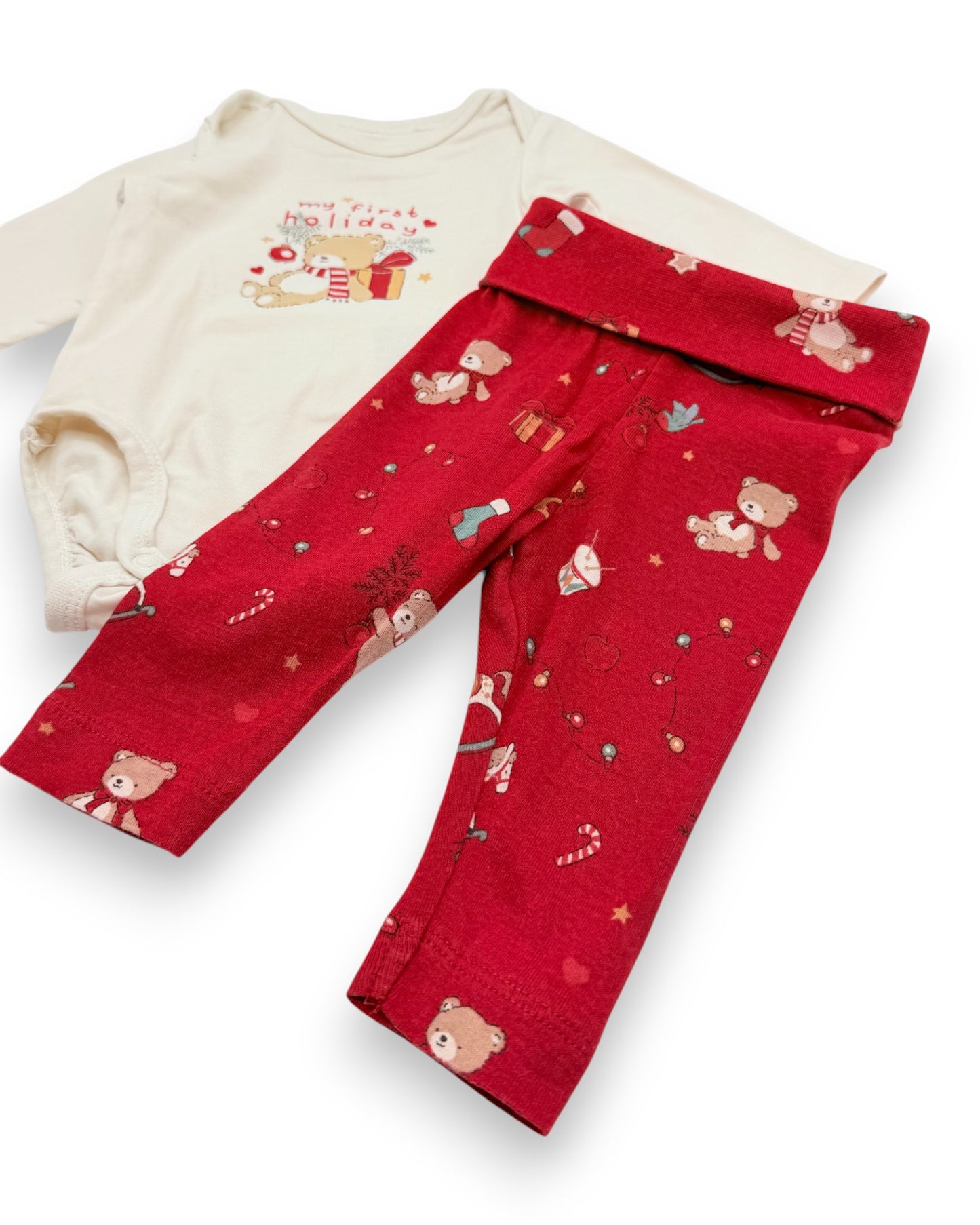 Conjunto Body Calças Natal 1-2 Meses