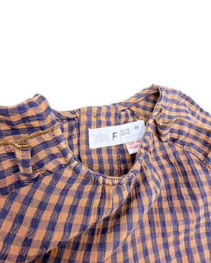 Brown Checkered Blouse, Size 12-18 Months