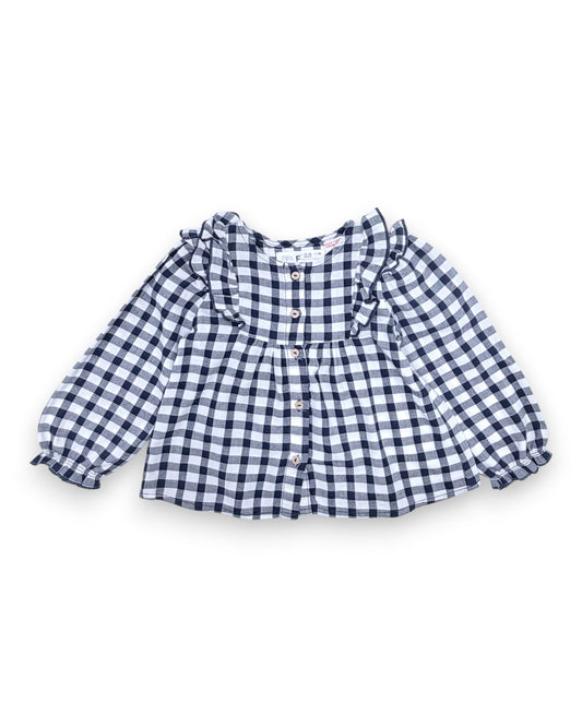 Blue Checkered Blouse, Size 12-18 Months