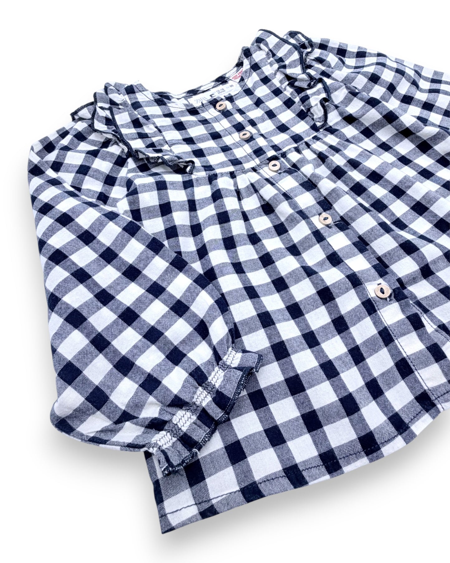 Blue Checkered Blouse, Size 12-18 Months