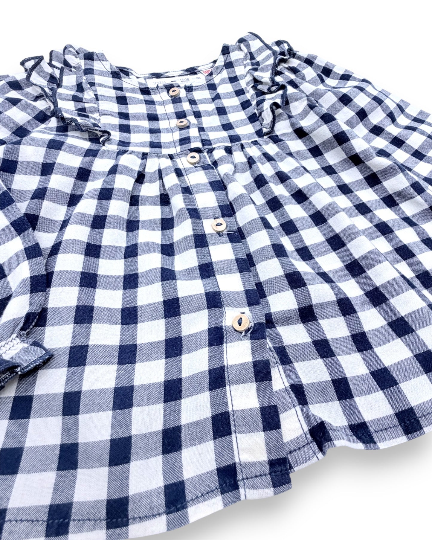 Blue Checkered Blouse, Size 12-18 Months