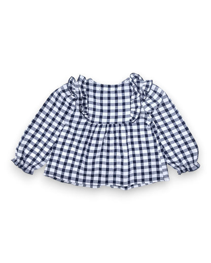 Blue Checkered Blouse, Size 12-18 Months