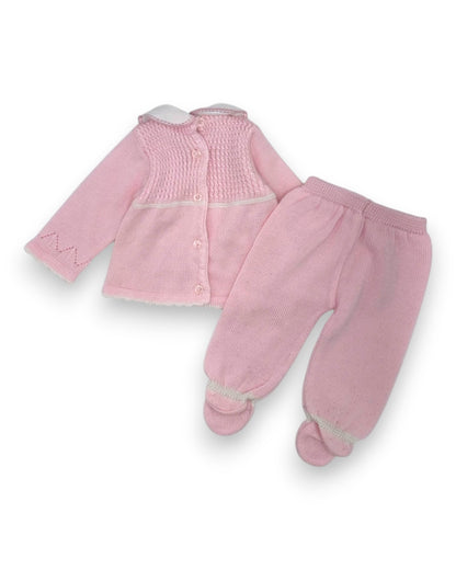 Conjunto Malha Rosa 0-3 Meses