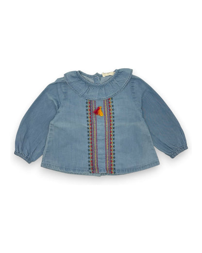 Embroidered Denim Blouse, Size 6-9 Months