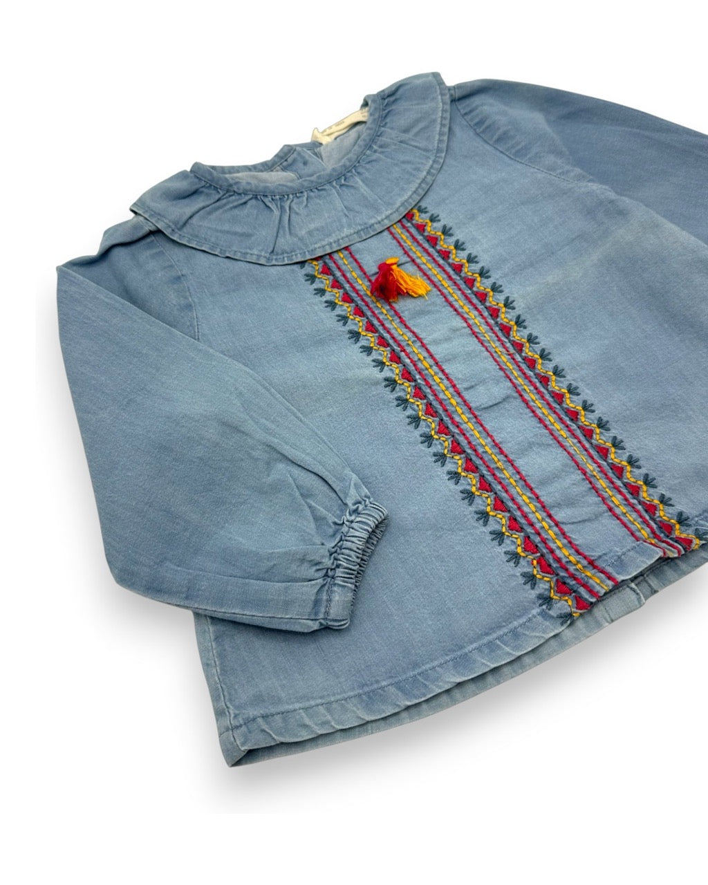 Embroidered Denim Blouse, Size 6-9 Months