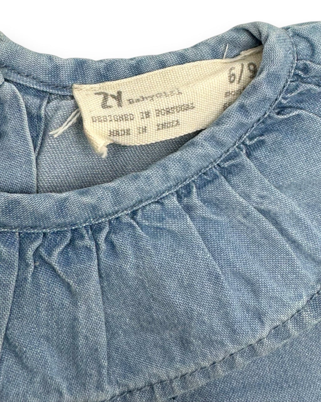 Embroidered Denim Blouse, Size 6-9 Months