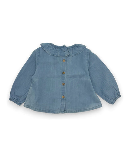 Embroidered Denim Blouse, Size 6-9 Months