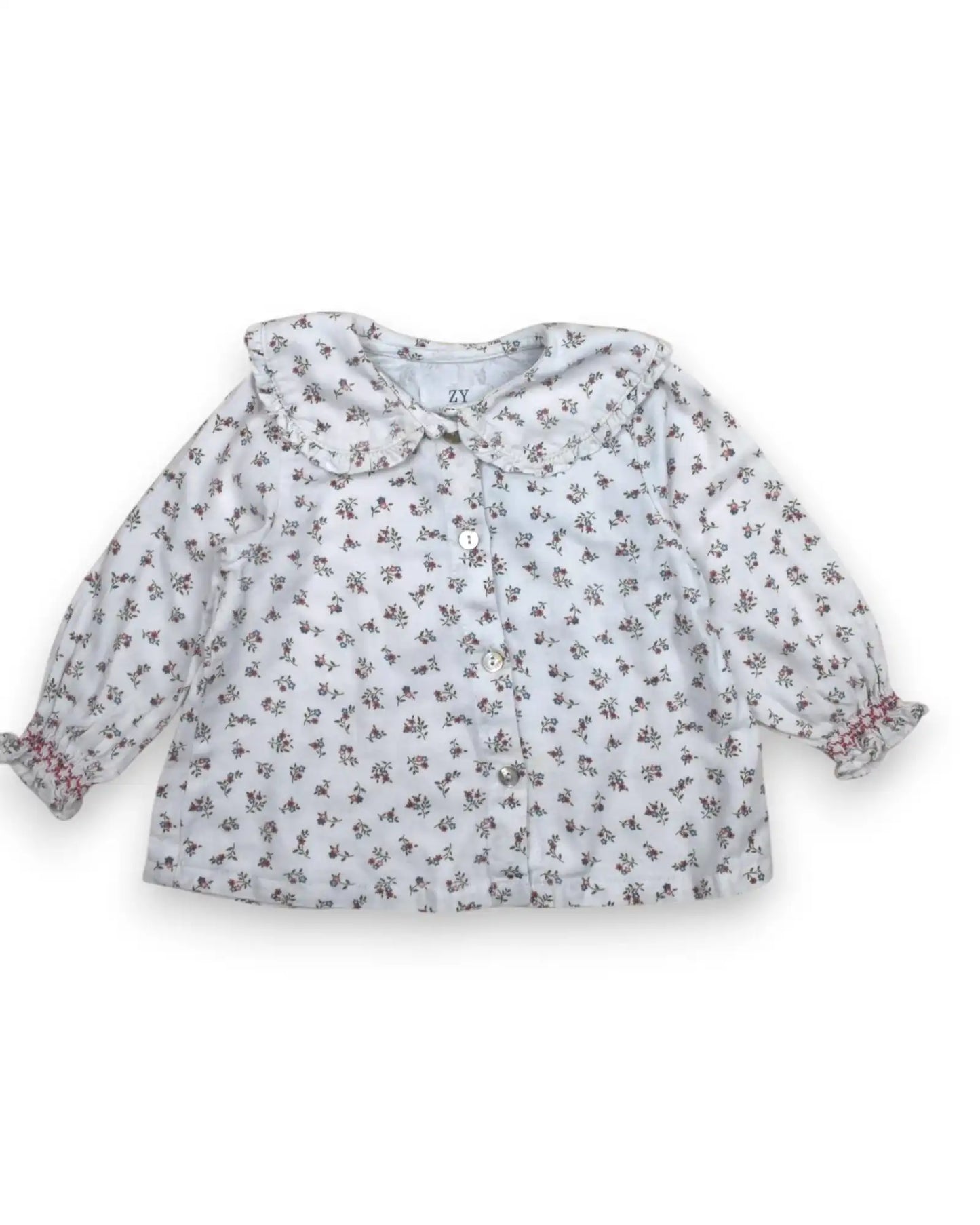 White Zippy Zippered Collar Blouse - 6-9 Months