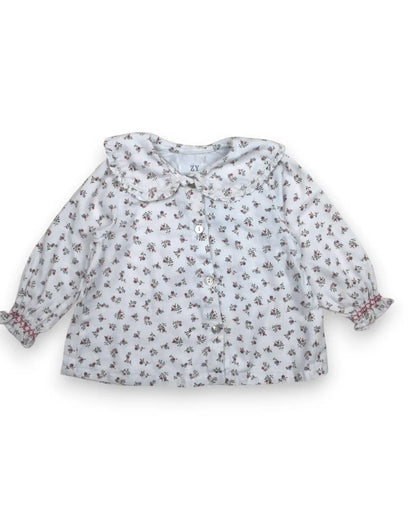 White Zippy Zippered Collar Blouse - 6-9 Months