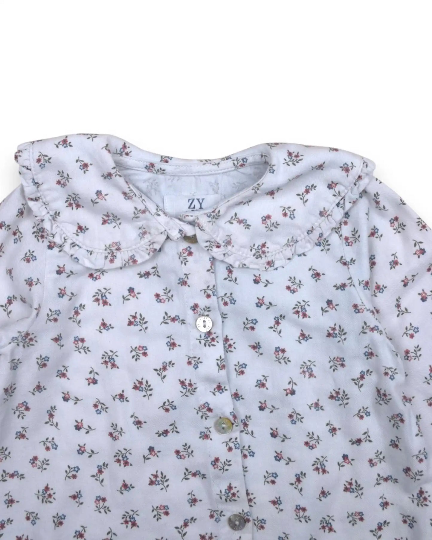 White Zippy Zippered Collar Blouse - 6-9 Months