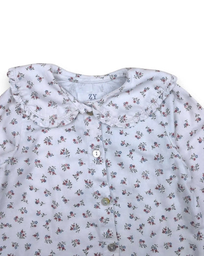 White Zippy Zippered Collar Blouse - 6-9 Months