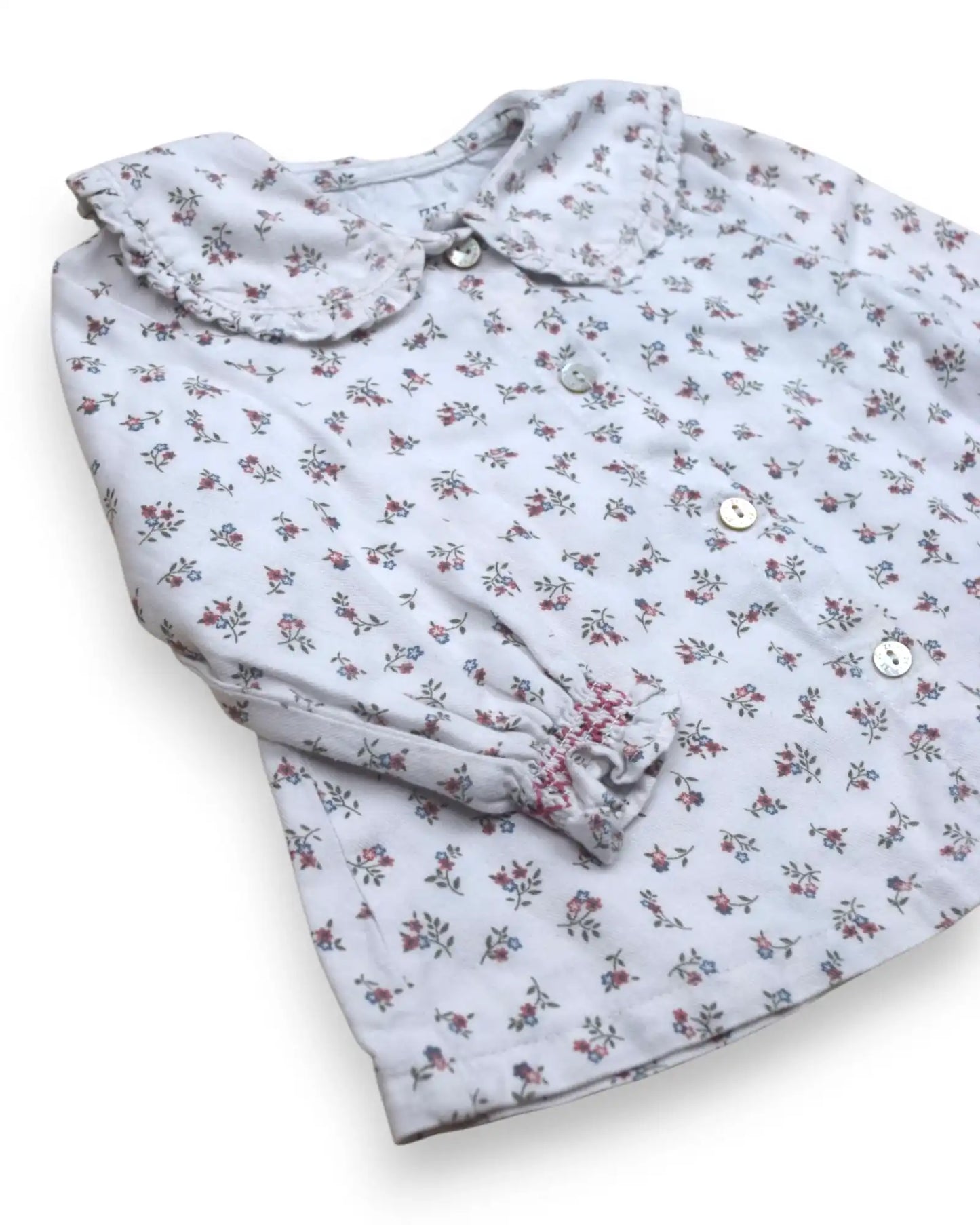 White Zippy Zippered Collar Blouse - 6-9 Months