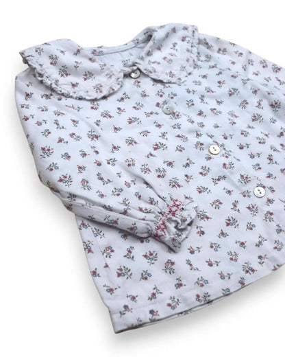 White Zippy Zippered Collar Blouse - 6-9 Months