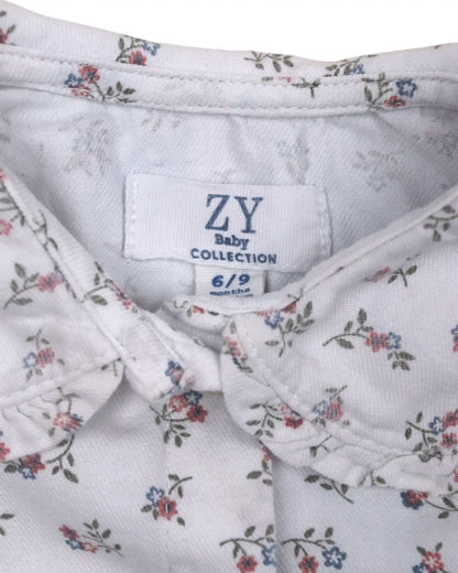 White Zippy Zippered Collar Blouse - 6-9 Months