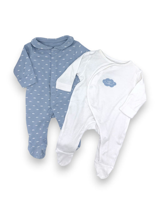 Pack 2 Long Sleeve Babygrow 1 Month