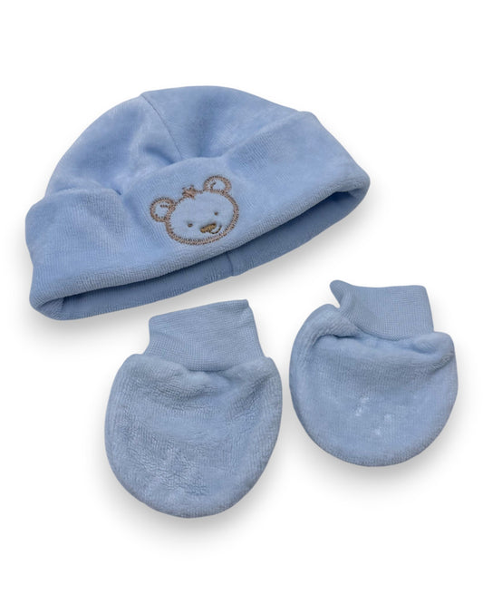 Blue Hat and Gloves Set, 0 Months