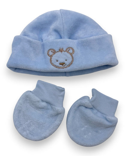 Blue Hat and Gloves Set, 0 Months
