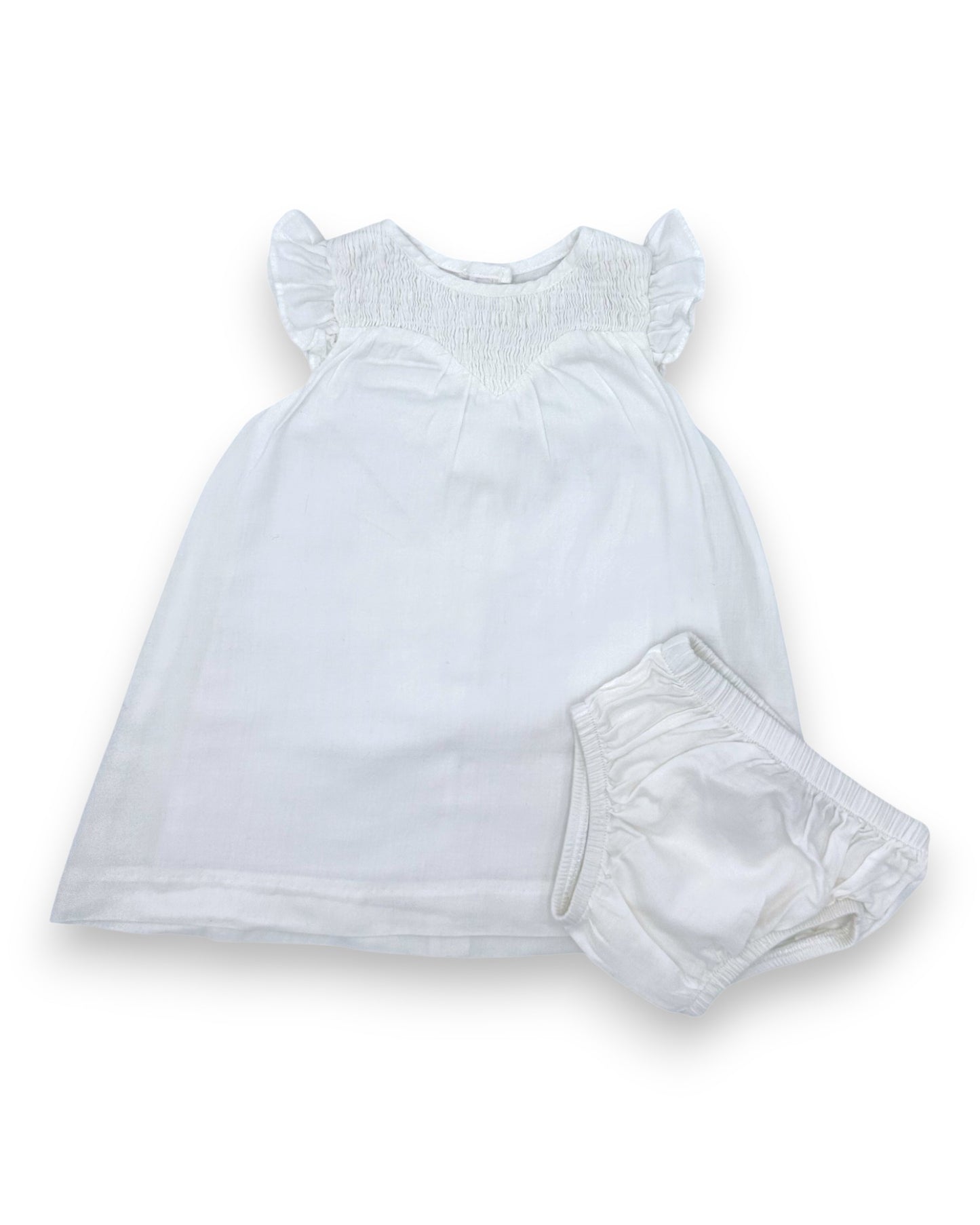 Conjunto Vestido e Tapa Fraldas Branco 6 Meses