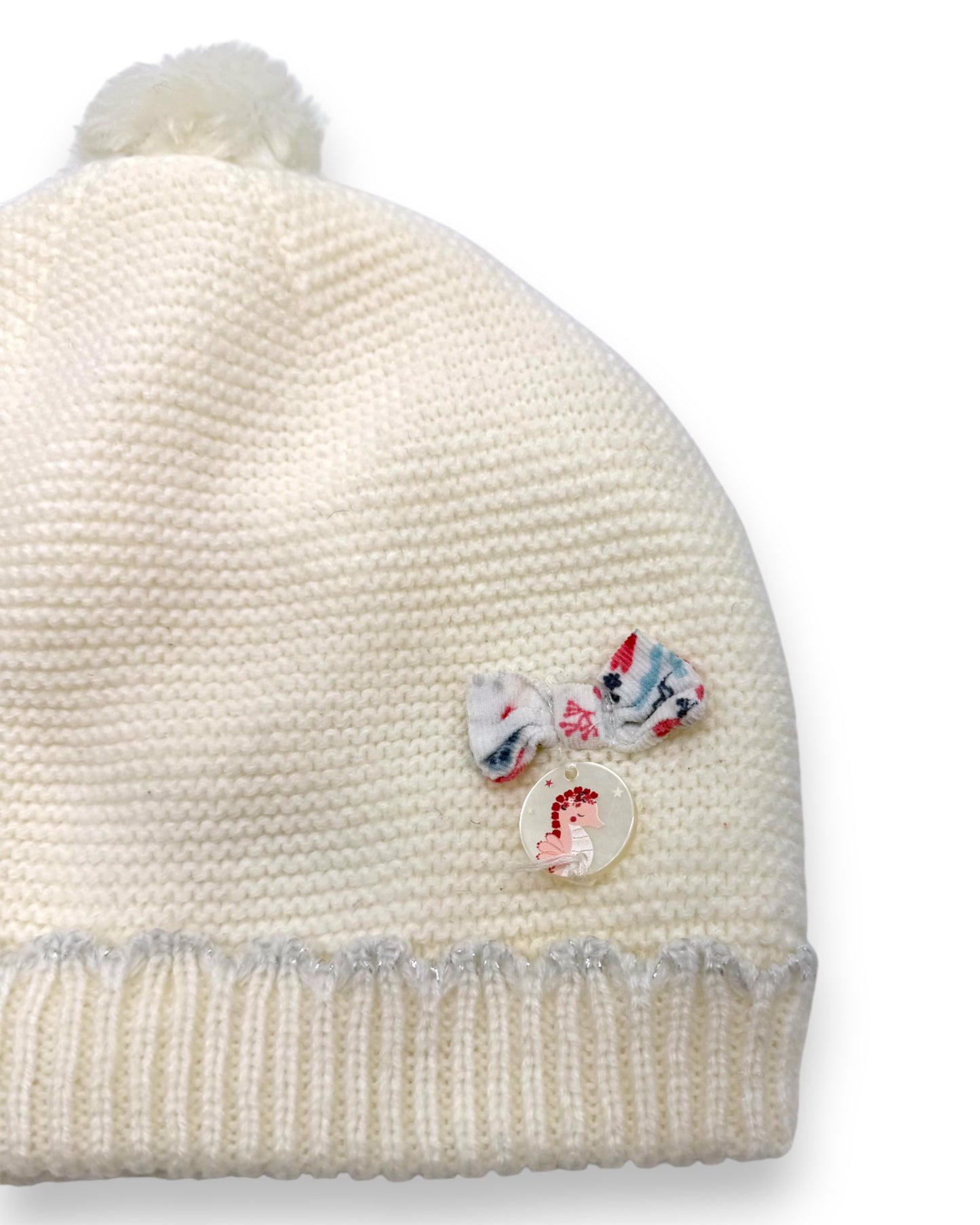 Gorro Branco Pompom 12-18 Meses