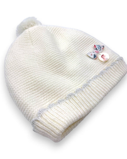 Gorro Branco Pompom 12-18 Meses